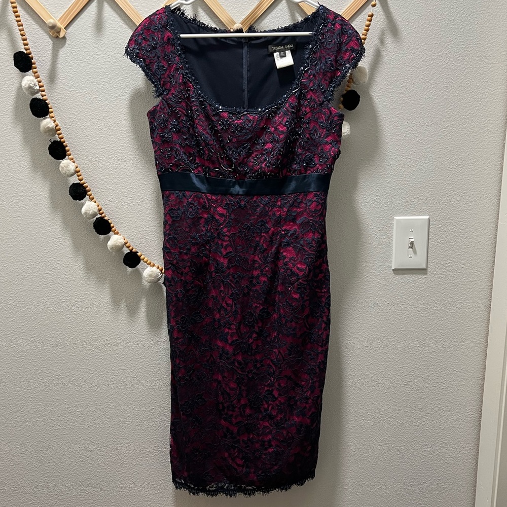 Tadashi Shoji Pink & Navy Beaded dress